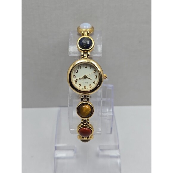 Avon Gemstone Cabochon Bracelet Watch Womens Quartz New Battery Gold Toned Japan - Picture 1 of 11
